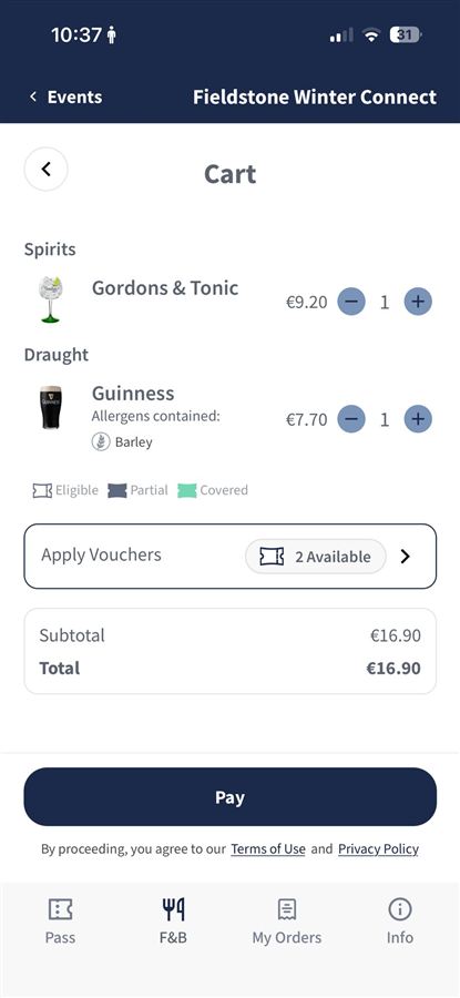 Event app order basket